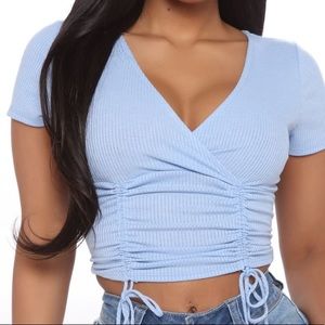 Fashion Nova “Ruched & Stunning Short Sleeve Top”. Size Large